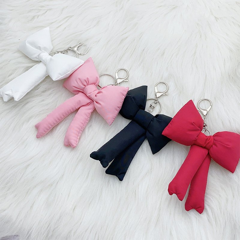 Fashion Cute INS Leather Bow Keychain soft Stuffed Bowknot Keychain Handmade Bow Plush Key chains toy Bag Pendant girly Key Ring