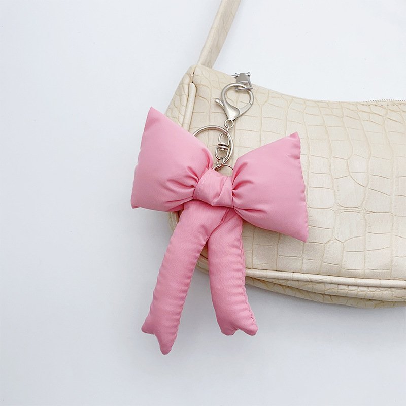 Fashion Cute INS Leather Bow Keychain soft Stuffed Bowknot Keychain Handmade Bow Plush Key chains toy Bag Pendant girly Key Ring
