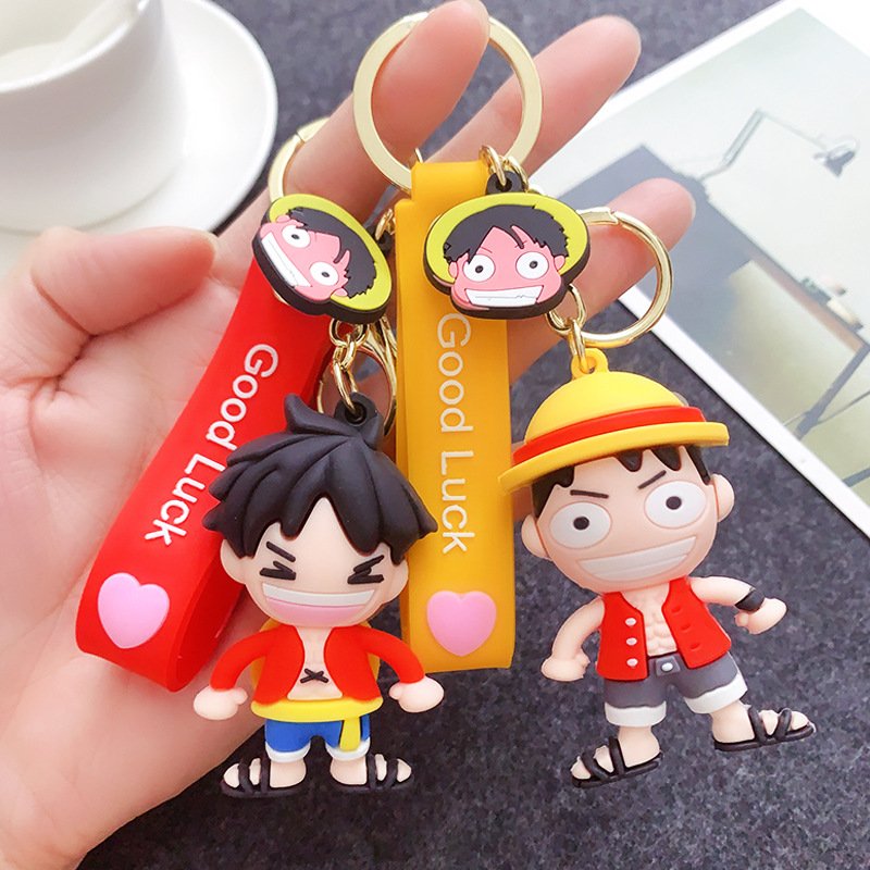 Lilangda 3d Anime Keychain One Piece Keychain Accessories Silicone Cute Car Keyring Pendant Toys Birthday Kids Toys Gifts
