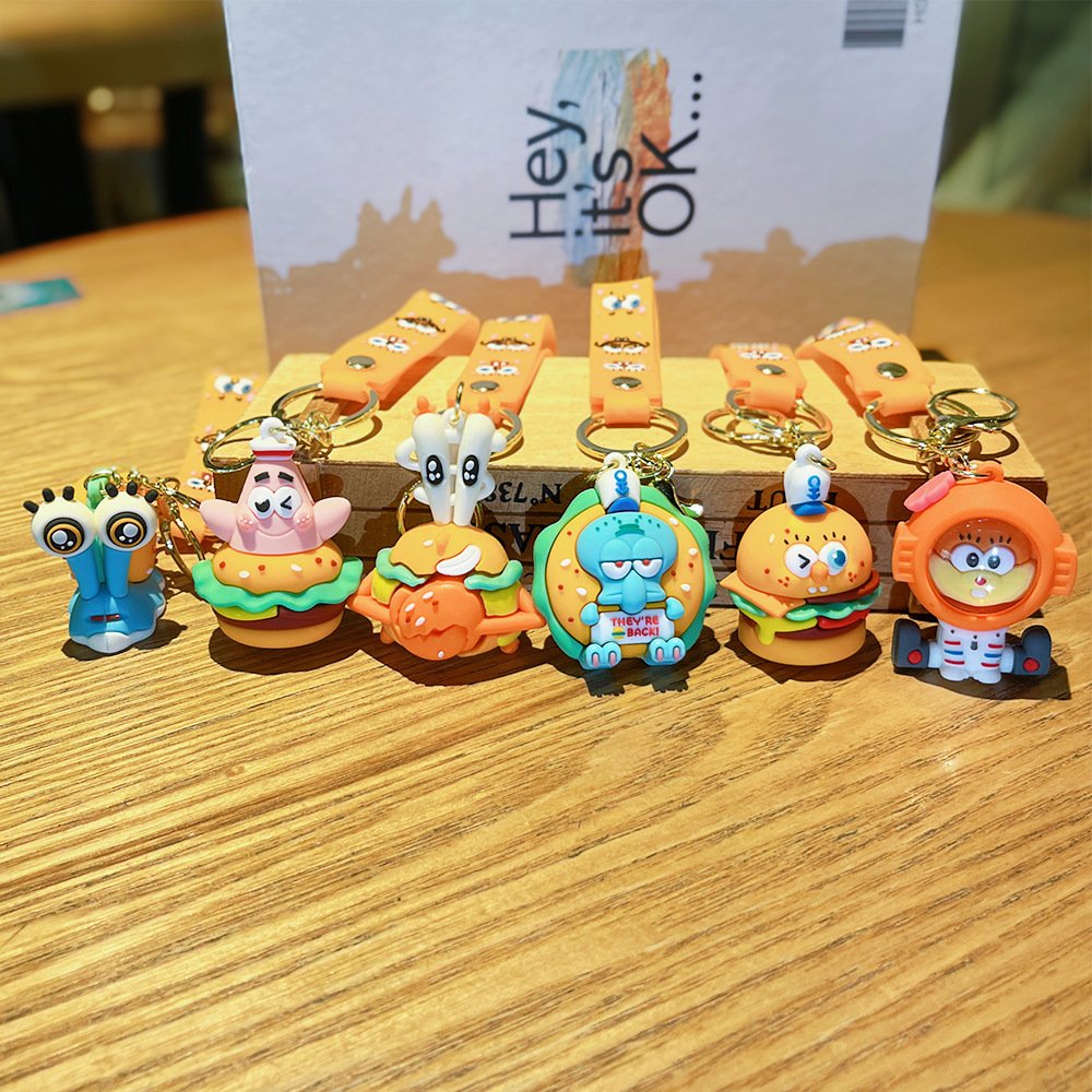 Cartoon Burger Crab Keychain Exquisite Octopus Doll Bag Accessories Car Pendant Chain Baby Grabbing Machine Small Commodity