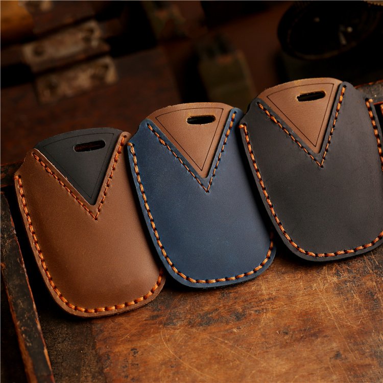 Genuine Leather Car Key Case Cover for Hyundai IX45 Santa Fe Genesis Equus Azera Car Key Shell with Keychain car accessories