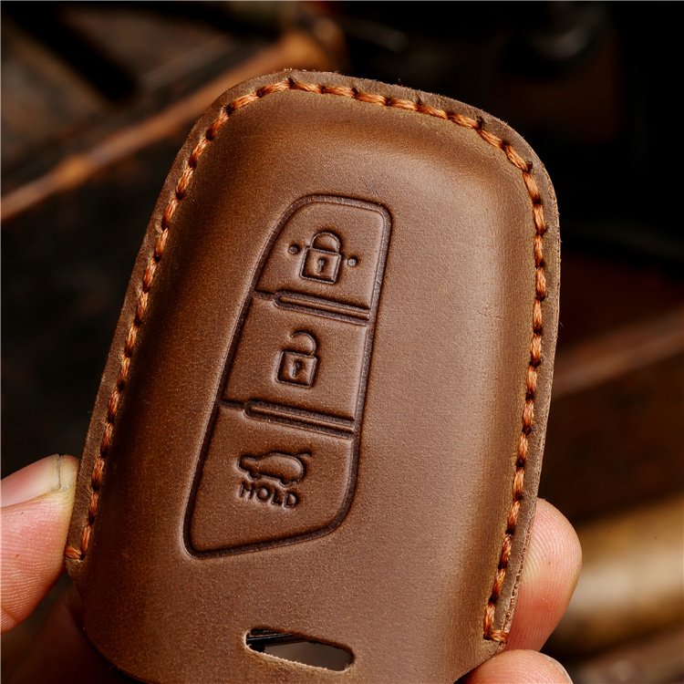 Genuine Leather Car Key Case Cover for Hyundai IX45 Santa Fe Genesis Equus Azera Car Key Shell with Keychain car accessories