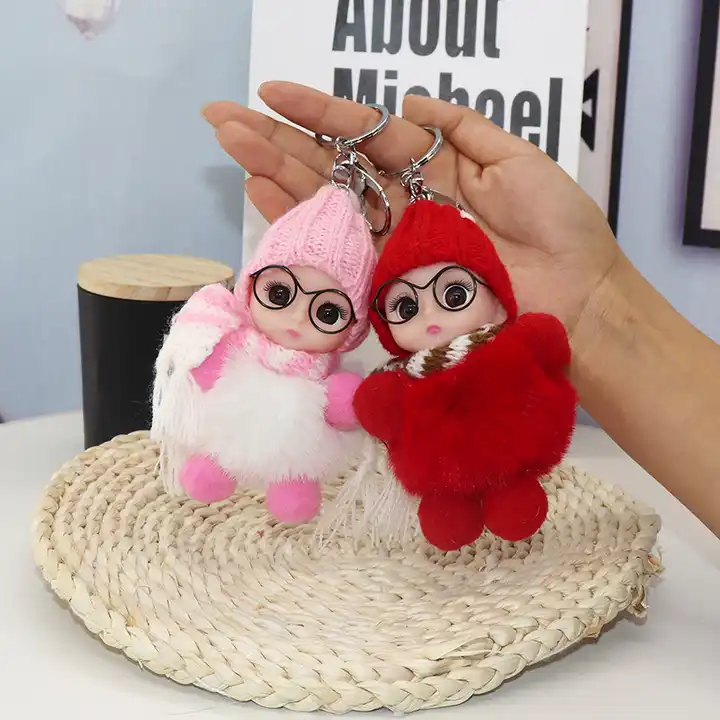 Kawaii glasses scarf Sleeping Baby Doll Keychain sweet Plush Doll Rabbit Fur Plush Key chains bag charm Pendant Christmas Gifts