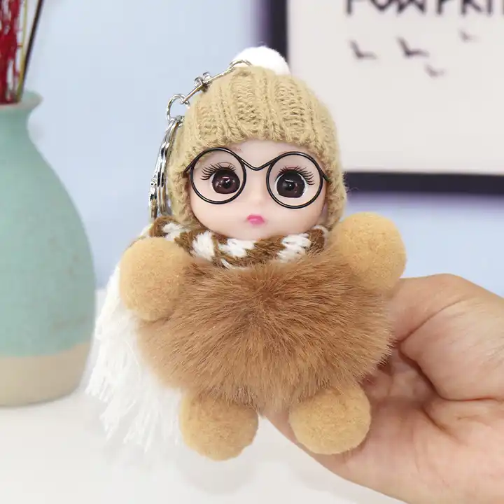 Kawaii glasses scarf Sleeping Baby Doll Keychain sweet Plush Doll Rabbit Fur Plush Key chains bag charm Pendant Christmas Gifts