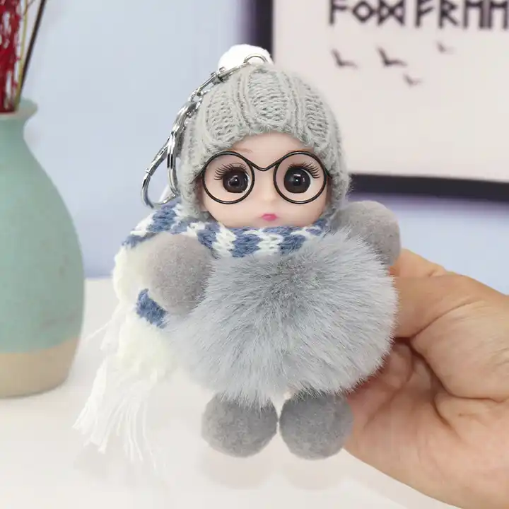 Kawaii glasses scarf Sleeping Baby Doll Keychain sweet Plush Doll Rabbit Fur Plush Key chains bag charm Pendant Christmas Gifts