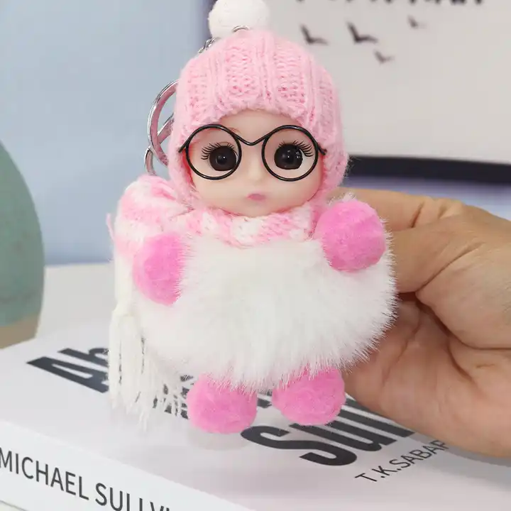 Kawaii glasses scarf Sleeping Baby Doll Keychain sweet Plush Doll Rabbit Fur Plush Key chains bag charm Pendant Christmas Gifts