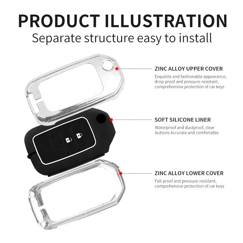 For Honda Odissey Luxury Metallic Grey Leather Shaping Mold Honda Case Fob Car Key Cover
