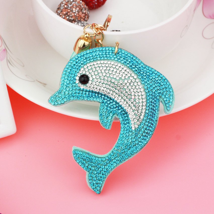 Car Bag Pendant Accessories Full Rhinestone Diamond Keychain Key Ring Holder Animal Wholesale Crystal Dolphin Key Chain