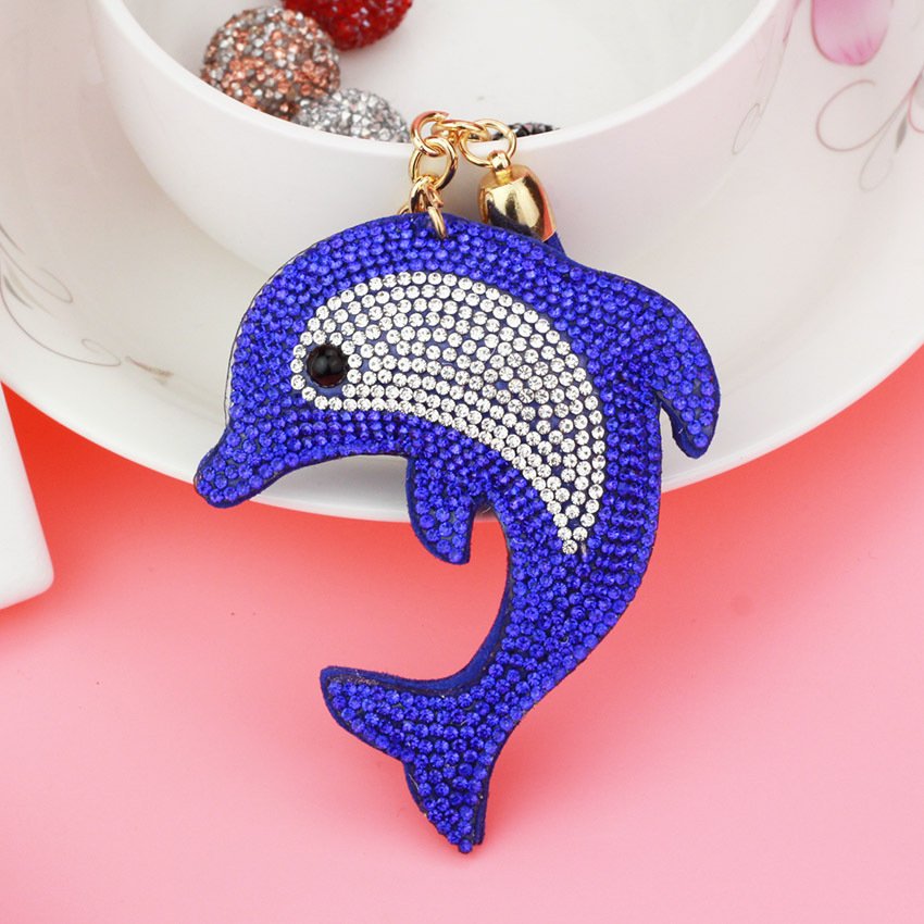 Car Bag Pendant Accessories Full Rhinestone Diamond Keychain Key Ring Holder Animal Wholesale Crystal Dolphin Key Chain