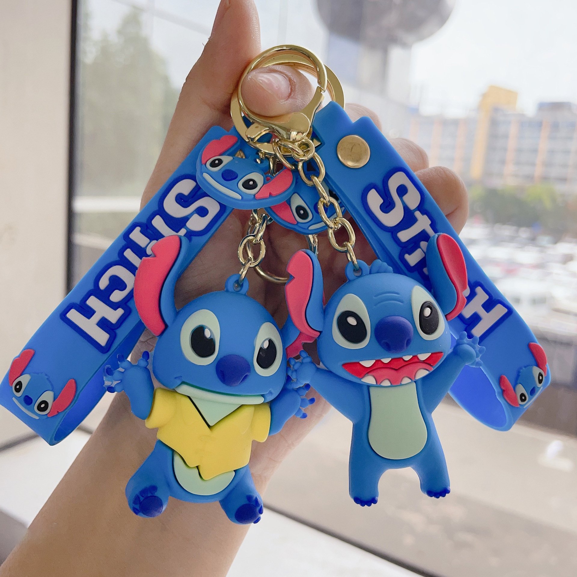 2023 New Designs Cute 3D Doll Car Keychain Backpack Pendant Cartoon Stitch Soft Rubber Car Key Chain