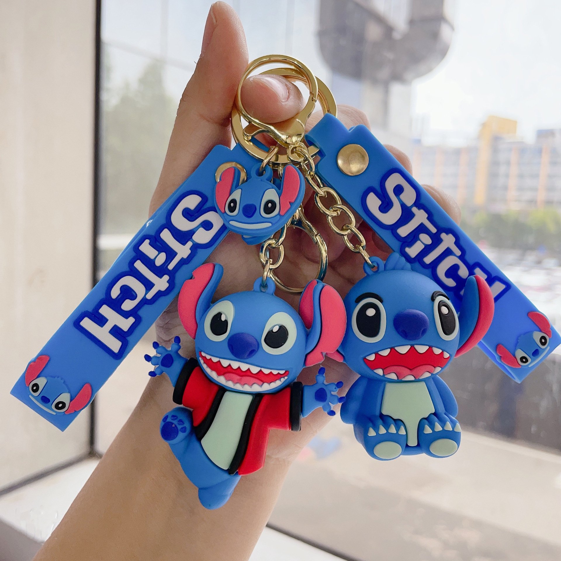 2023 New Designs Cute 3D Doll Car Keychain Backpack Pendant Cartoon Stitch Soft Rubber Car Key Chain