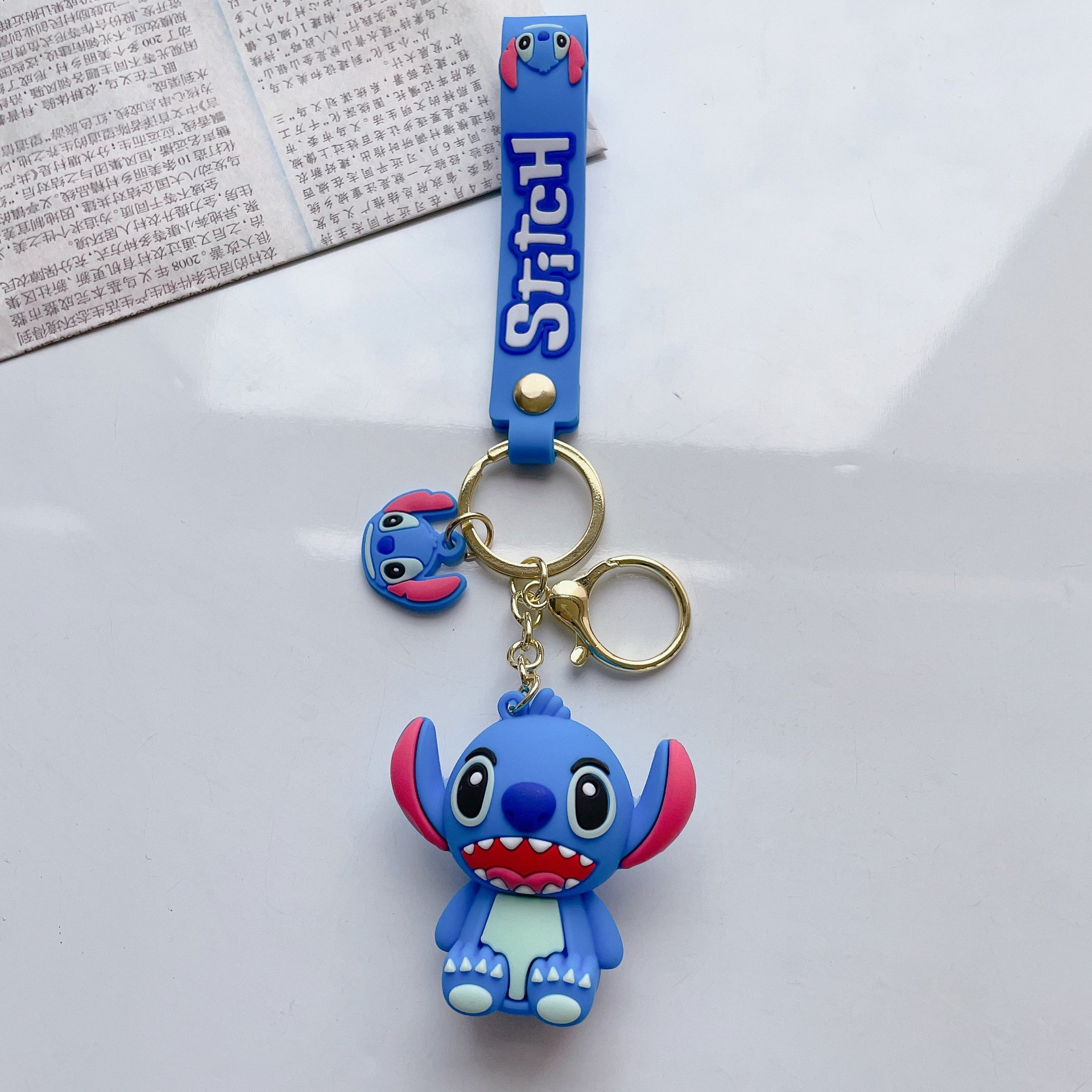 2023 New Designs Cute 3D Doll Car Keychain Backpack Pendant Cartoon Stitch Soft Rubber Car Key Chain