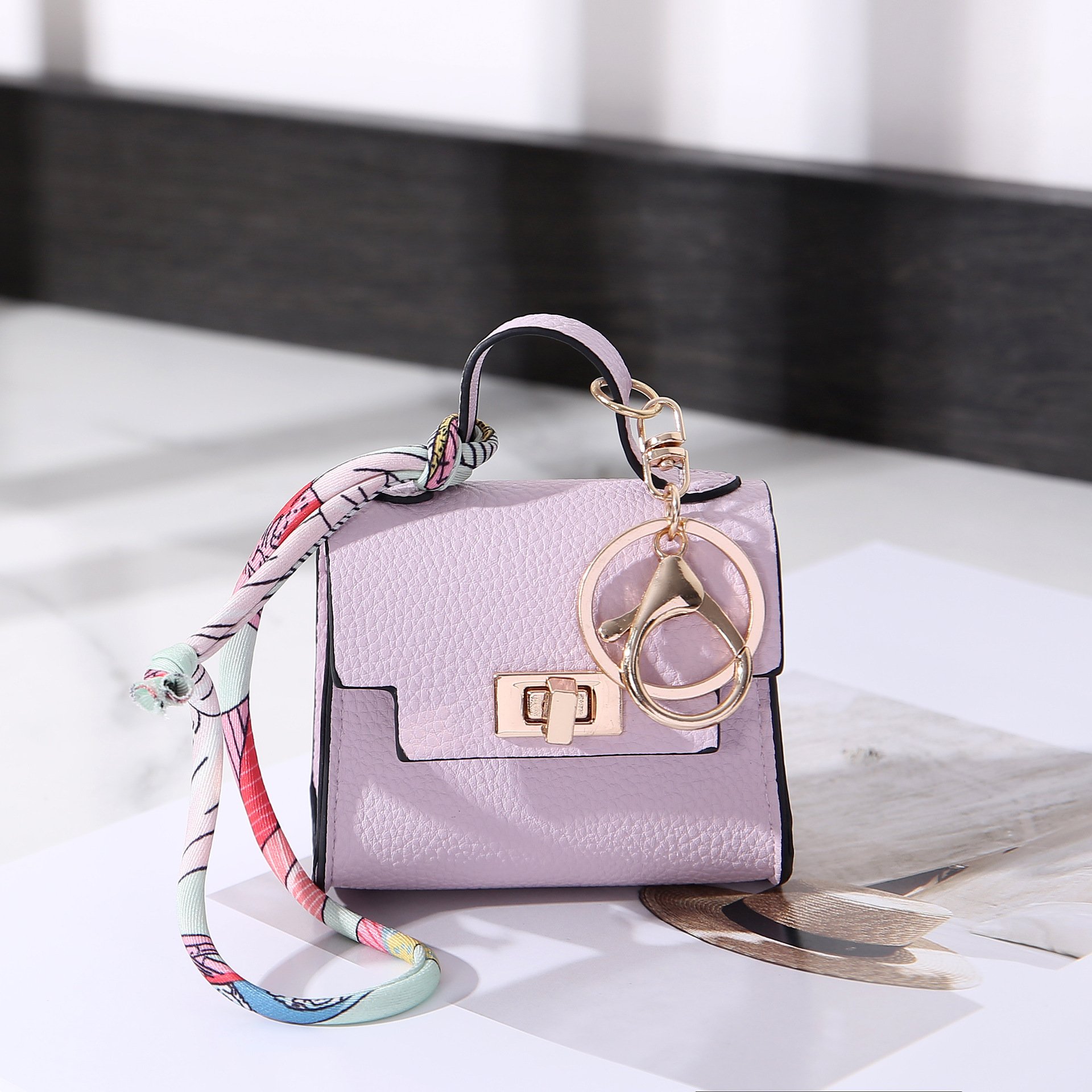 New PU Leather Mini Lipstick Bag Key Chain Pendant Coin Purse Earphone Bag Pendant Self-defense Keychains Accessories