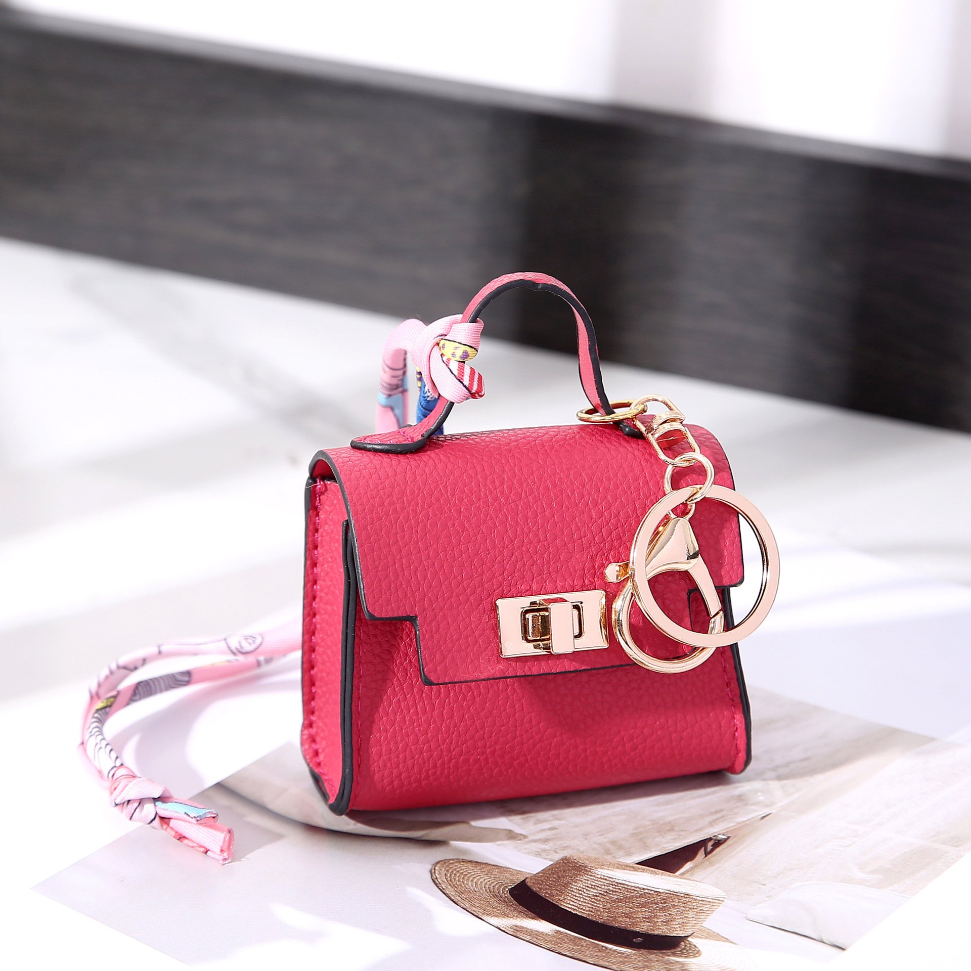 New PU Leather Mini Lipstick Bag Key Chain Pendant Coin Purse Earphone Bag Pendant Self-defense Keychains Accessories