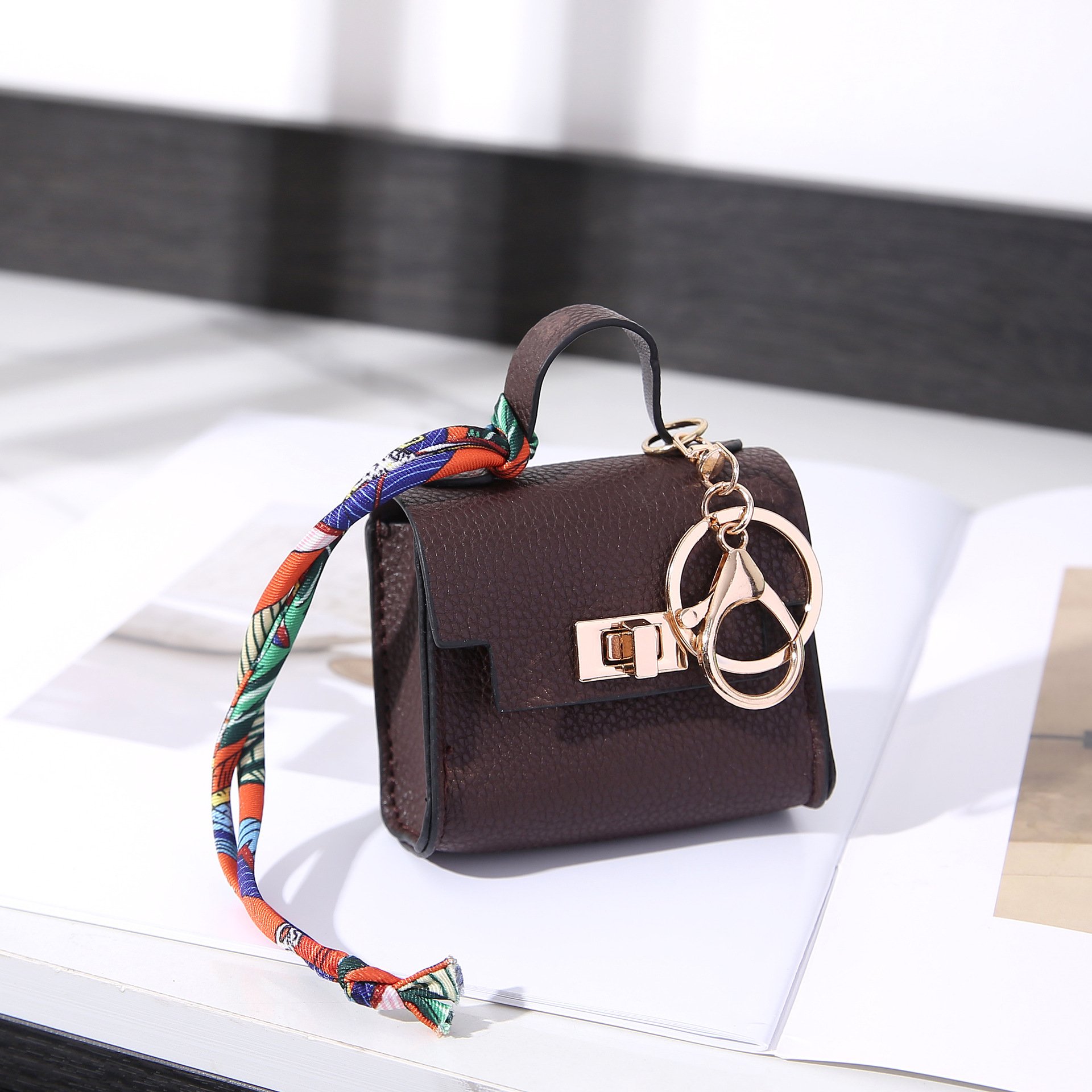 New PU Leather Mini Lipstick Bag Key Chain Pendant Coin Purse Earphone Bag Pendant Self-defense Keychains Accessories