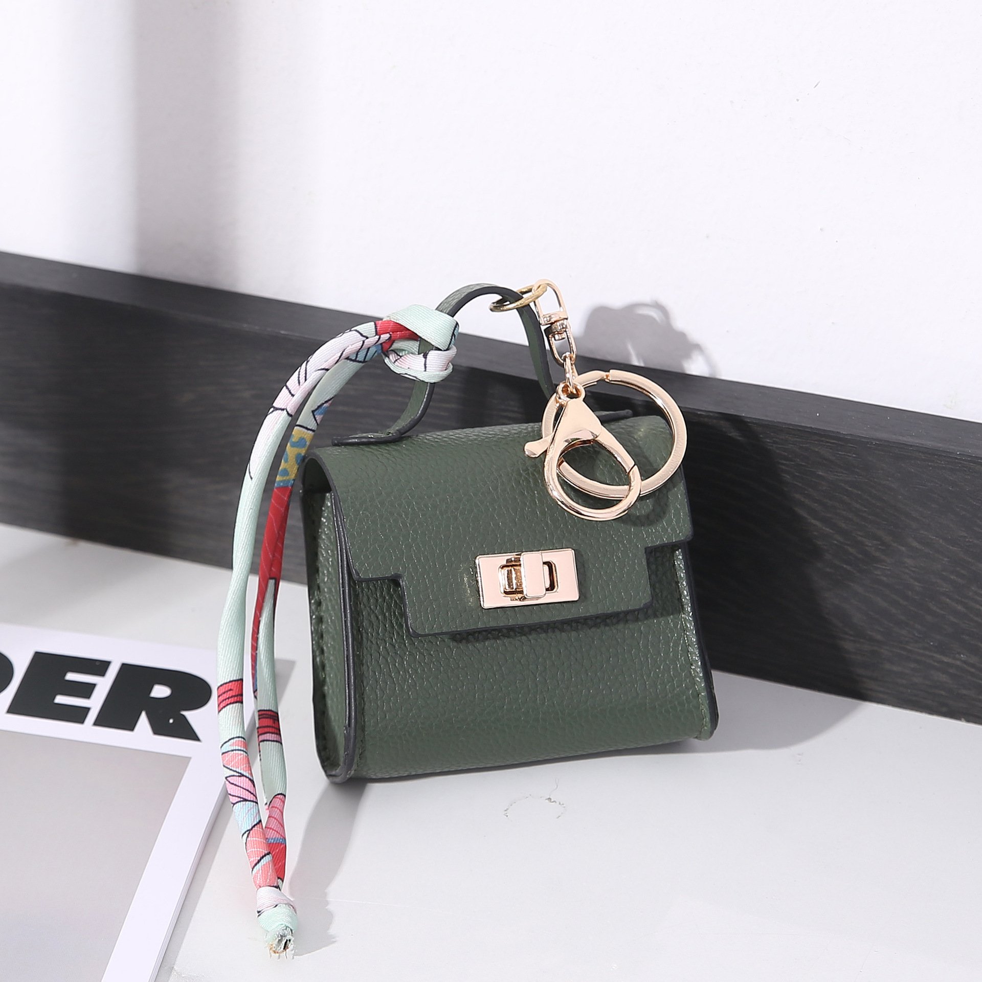 New PU Leather Mini Lipstick Bag Key Chain Pendant Coin Purse Earphone Bag Pendant Self-defense Keychains Accessories