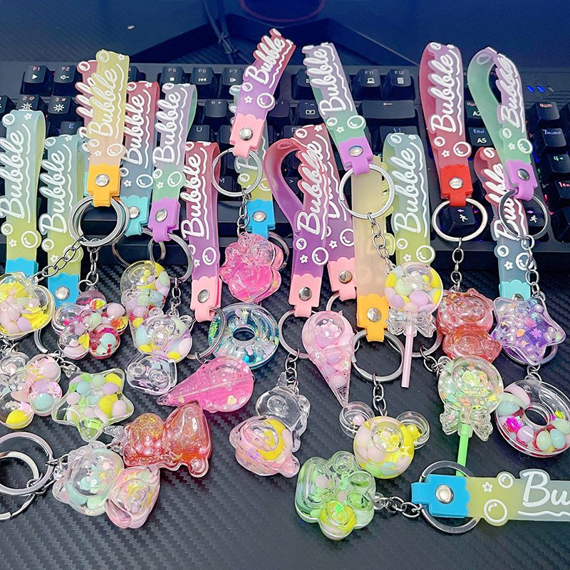 New Arrival Acrylic Keychain Mixed Cute Liquid Floating Keyring Flower Star Ice Cream Charm Quicksand Liquid Key Chian