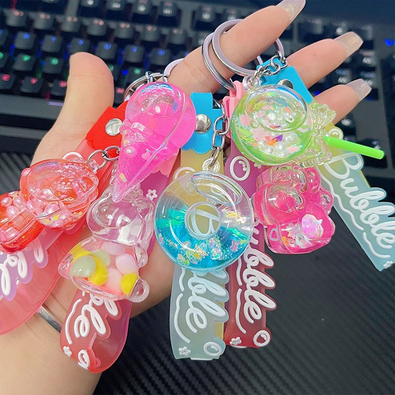 New Arrival Acrylic Keychain Mixed Cute Liquid Floating Keyring Flower Star Ice Cream Charm Quicksand Liquid Key Chian