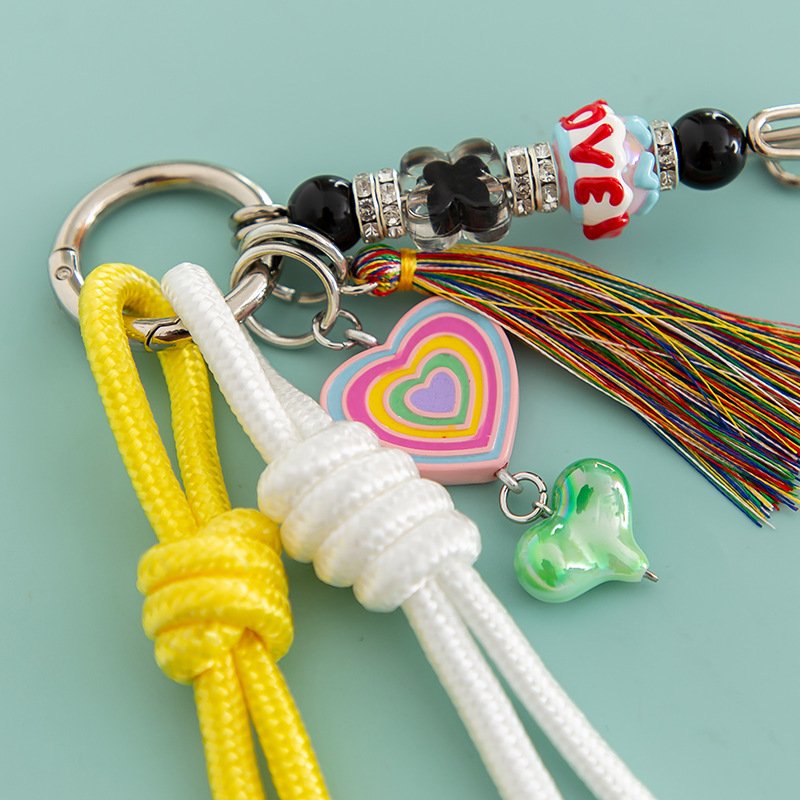 2024 New Girl Cute Beads Pendant Keyring Handmade Braided Rope Charm Women Car Key Chain Handbag Decoration Tassel Keychain