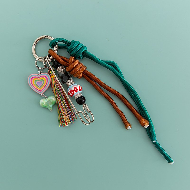 2024 New Girl Cute Beads Pendant Keyring Handmade Braided Rope Charm Women Car Key Chain Handbag Decoration Tassel Keychain