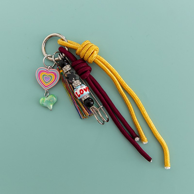 2024 New Girl Cute Beads Pendant Keyring Handmade Braided Rope Charm Women Car Key Chain Handbag Decoration Tassel Keychain