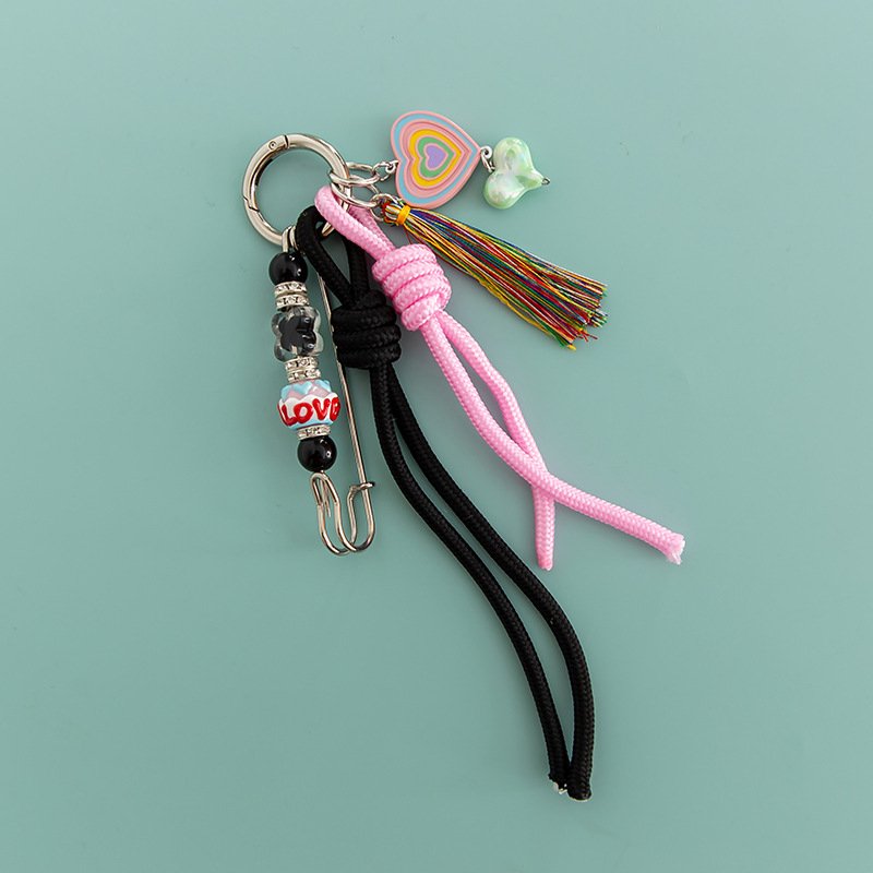 2024 New Girl Cute Beads Pendant Keyring Handmade Braided Rope Charm Women Car Key Chain Handbag Decoration Tassel Keychain