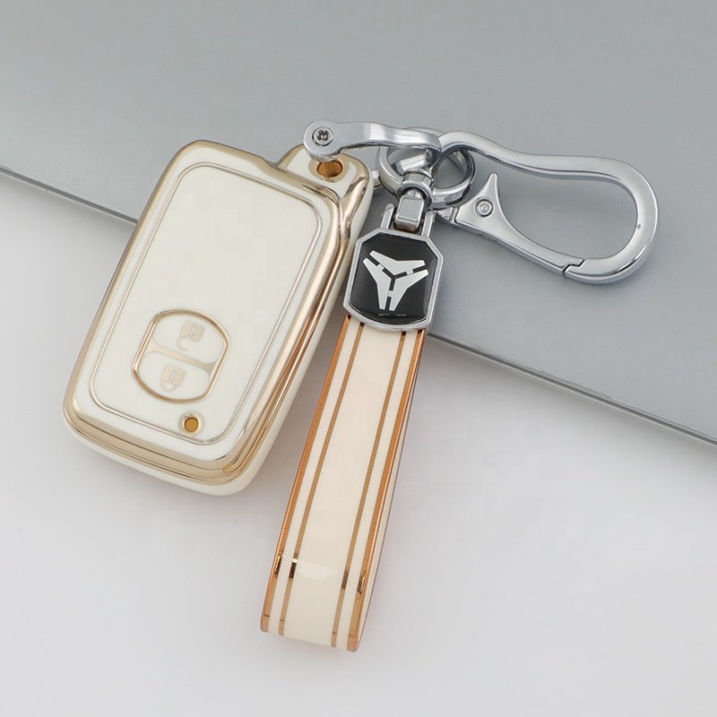 Gold Edge TPU Car Key Cover Accessories with Keychain For Toyota Avensis Land Cruiser Prado 150 TPU Car Key case Cover
