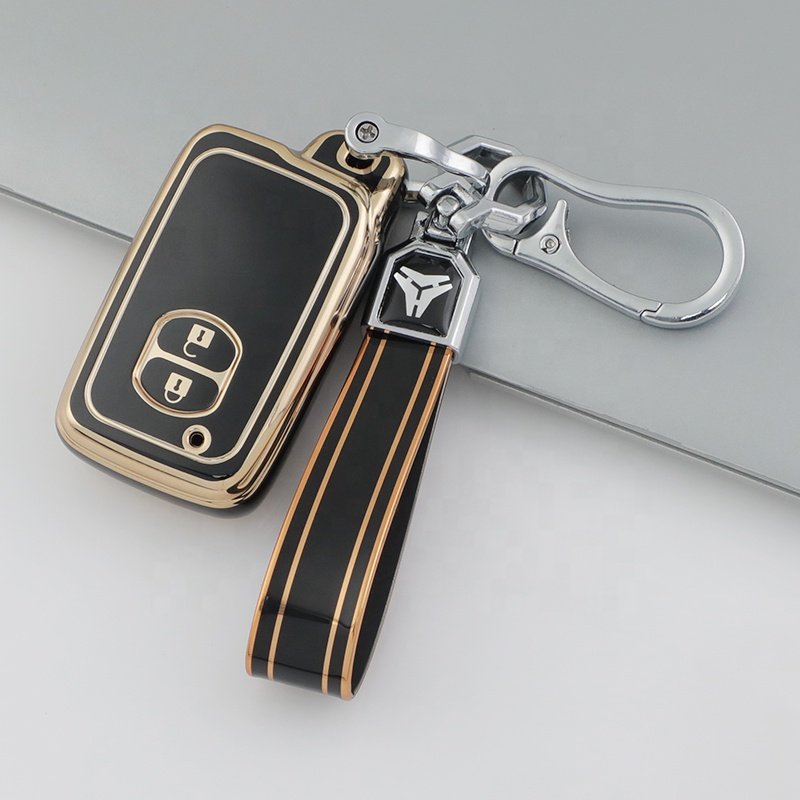 Gold Edge TPU Car Key Cover Accessories with Keychain For Toyota Avensis Land Cruiser Prado 150 TPU Car Key case Cover