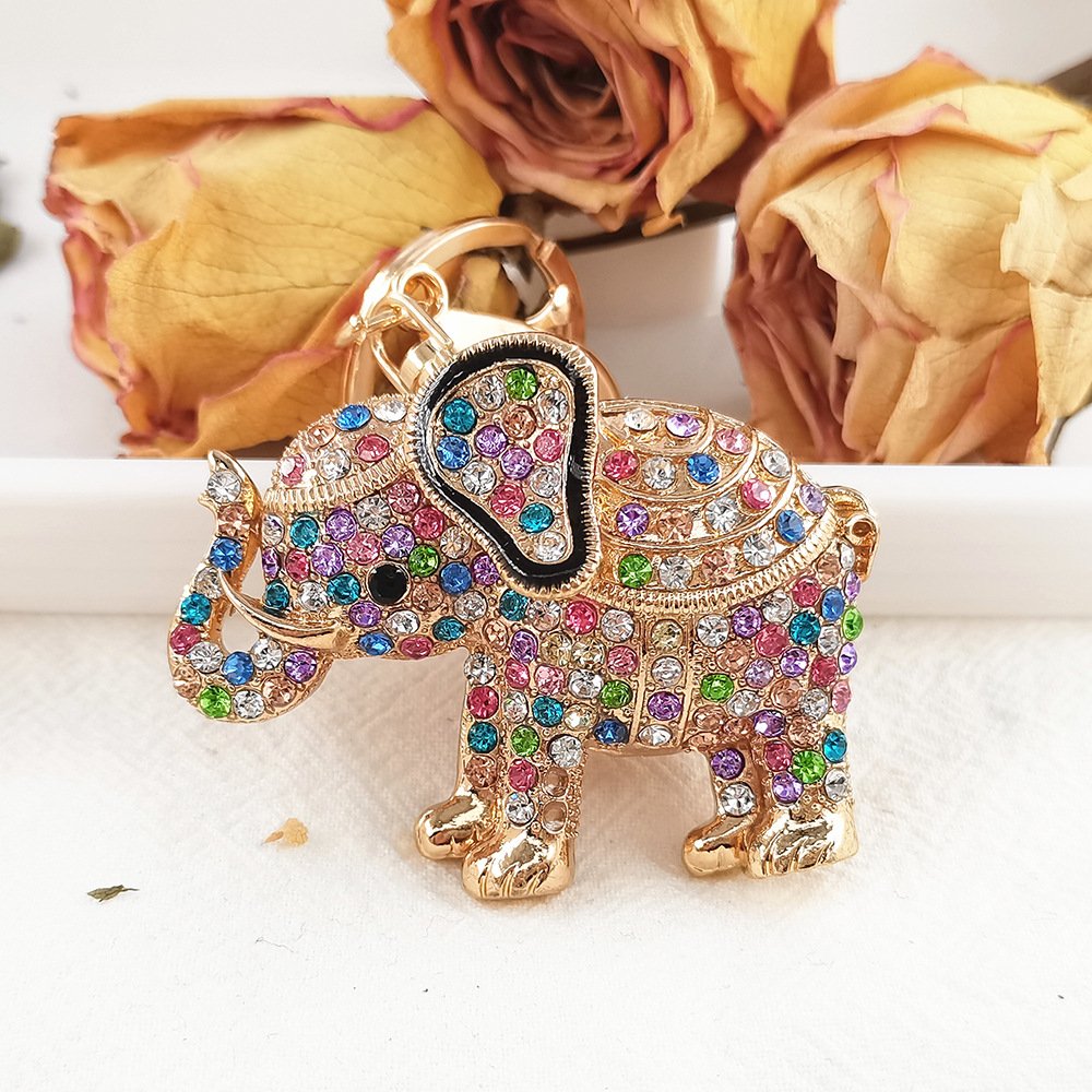 Cute Crystal Elephant Key Chain Bling Charm Rhinestone Animals Lucky Keychain Bag Car Pendant Exquisite Gift Phone Accessories