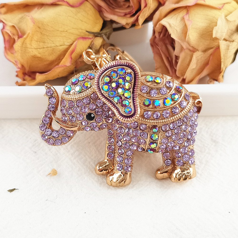 Cute Crystal Elephant Key Chain Bling Charm Rhinestone Animals Lucky Keychain Bag Car Pendant Exquisite Gift Phone Accessories