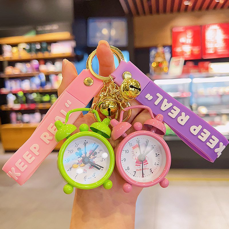 Mini alarm clock metal keychain cute creative keyring small pendant car bags hanging accessories wholesale keychain