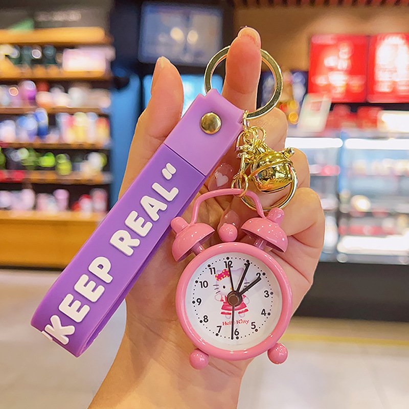 Mini alarm clock metal keychain cute creative keyring small pendant car bags hanging accessories wholesale keychain