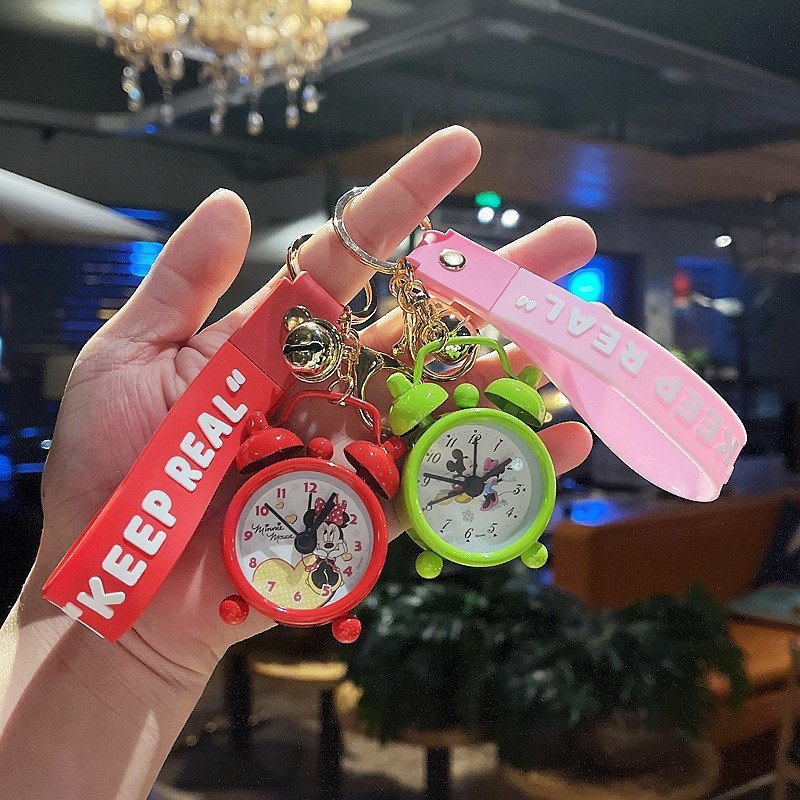Mini alarm clock metal keychain cute creative keyring small pendant car bags hanging accessories wholesale keychain