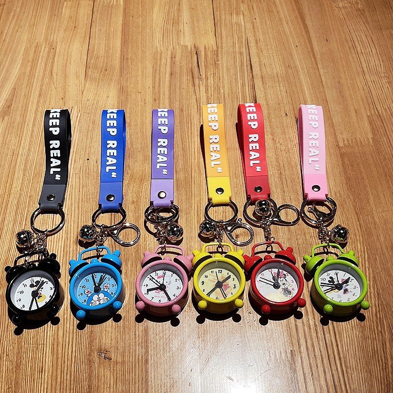 Mini alarm clock metal keychain cute creative keyring small pendant car bags hanging accessories wholesale keychain