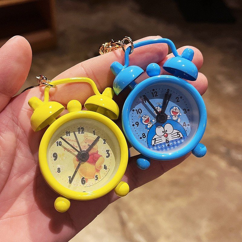 Mini alarm clock metal keychain cute creative keyring small pendant car bags hanging accessories wholesale keychain