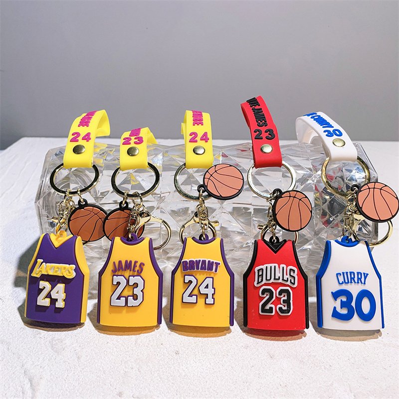 Hot Selling 3D Cartoon Jersey Keychain Silicone Car Key Chain PVC Rubber Basketball With Ball Jersey Keyring for Gifts