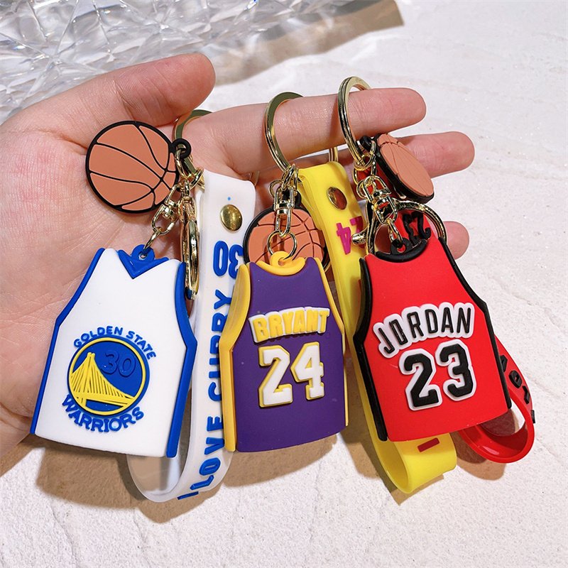 Hot Selling 3D Cartoon Jersey Keychain Silicone Car Key Chain PVC Rubber Basketball With Ball Jersey Keyring for Gifts