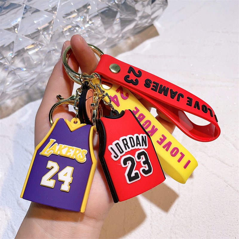 Hot Selling 3D Cartoon Jersey Keychain Silicone Car Key Chain PVC Rubber Basketball With Ball Jersey Keyring for Gifts