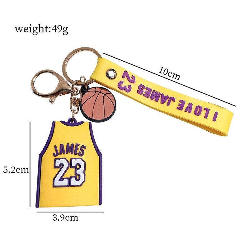 Hot Selling 3D Cartoon Jersey Keychain Silicone Car Key Chain PVC Rubber Basketball With Ball Jersey Keyring for Gifts