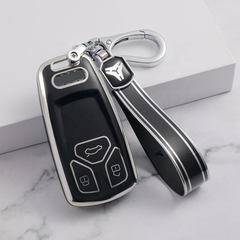 Upgraded Soft Key Case,TPU Car Key cover with Keychain Accessories for Audi A4 A5 B9 S5 Q5 Q7 SQ5 SQ7 Car Key Accessories