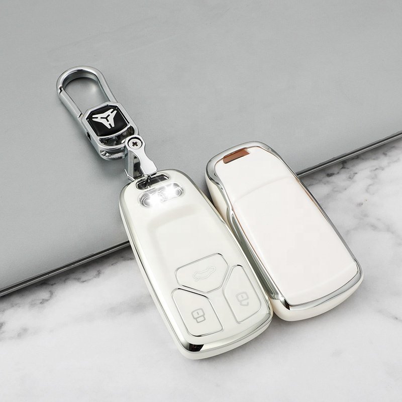 Upgraded Soft Key Case,TPU Car Key cover with Keychain Accessories for Audi A4 A5 B9 S5 Q5 Q7 SQ5 SQ7 Car Key Accessories