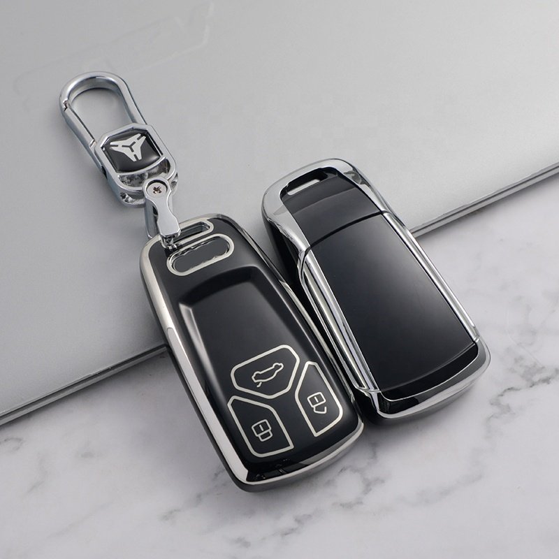 Upgraded Soft Key Case,TPU Car Key cover with Keychain Accessories for Audi A4 A5 B9 S5 Q5 Q7 SQ5 SQ7 Car Key Accessories
