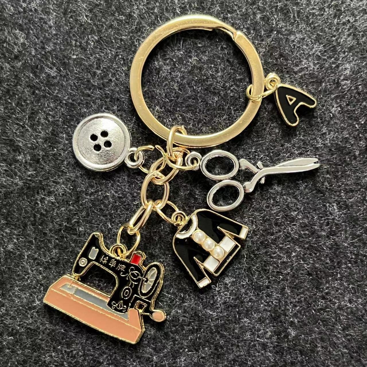Sewing Machine Scissors Buttons Clothing Keychains AZ Alphabet Tailor Keychain Clothing Designer Career Keychain Accessories
