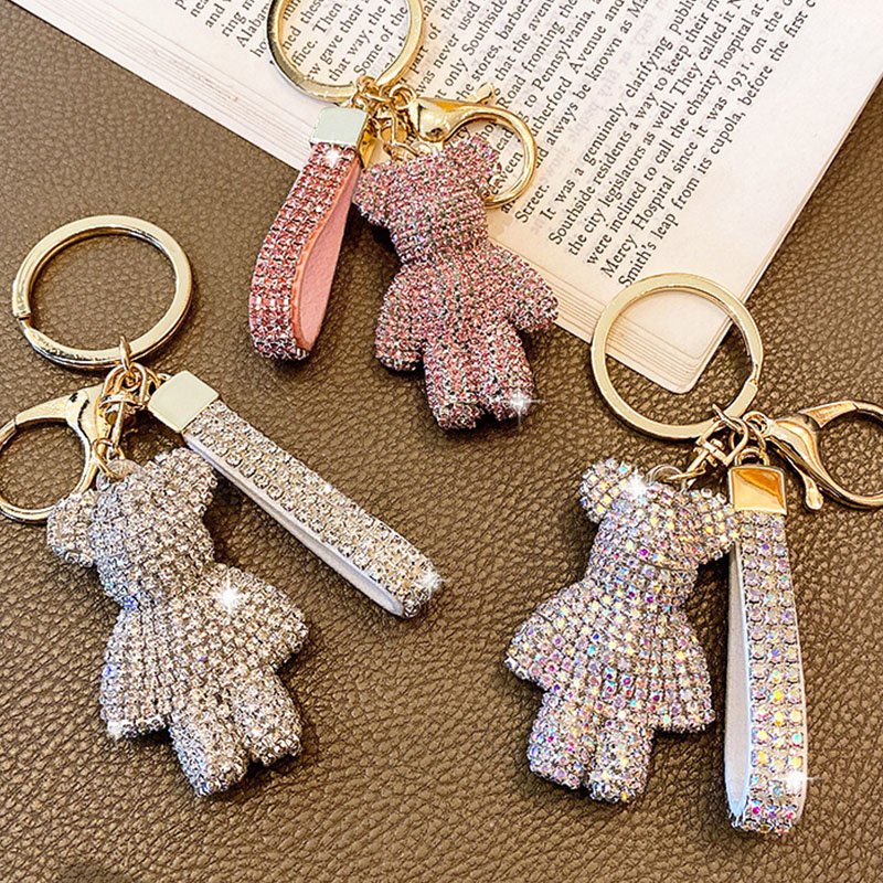 Bling Bling Rhinestone Bear Car Fob Key Pendant Bag Hanging Ornaments Creative Diamond-encrusted Bling Baby Bear Keychain