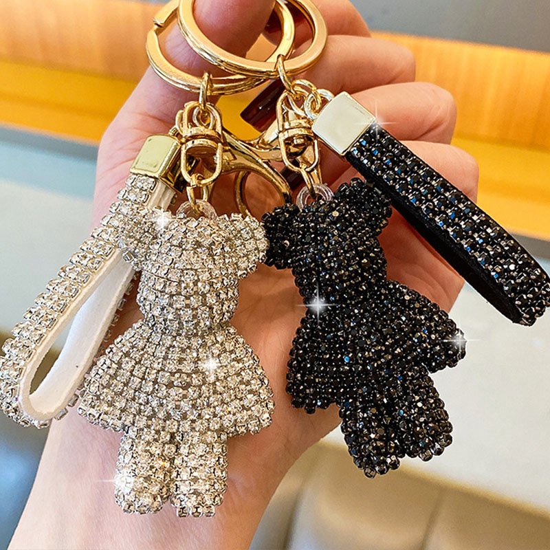 Bling Bling Rhinestone Bear Car Fob Key Pendant Bag Hanging Ornaments Creative Diamond-encrusted Bling Baby Bear Keychain