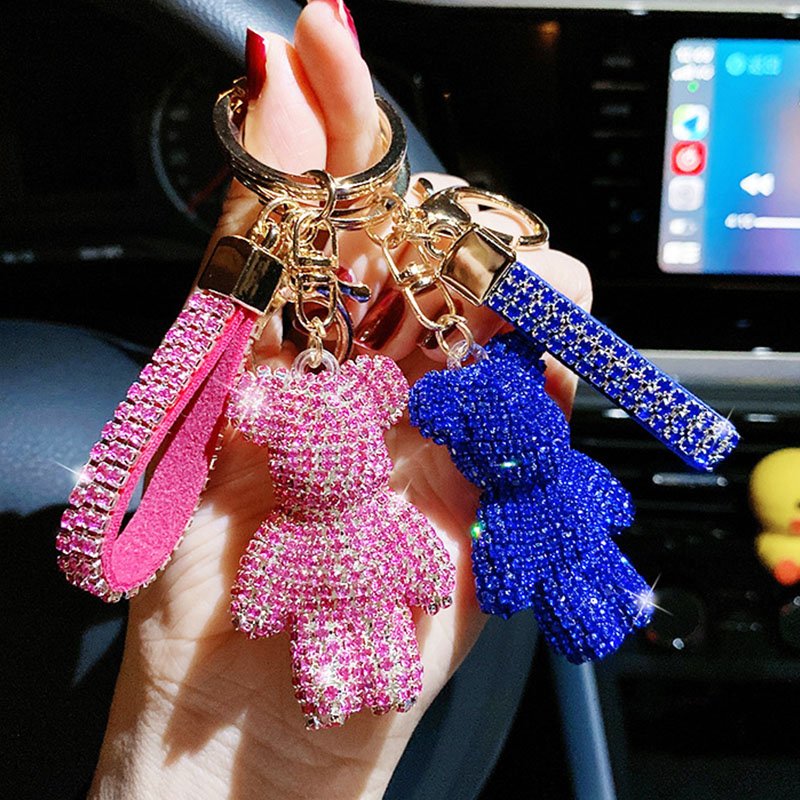 Bling Bling Rhinestone Bear Car Fob Key Pendant Bag Hanging Ornaments Creative Diamond-encrusted Bling Baby Bear Keychain