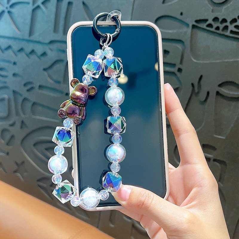 Creative Jelly Bear beaded mobile phone chain key chain Fashion women's bag pendant Car key pendant Cute girl wrist chain gift