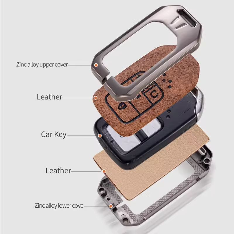 luxury zinc alloy Car Key fob metal leather case Cover for Honda city civic accrd crv jazz protect