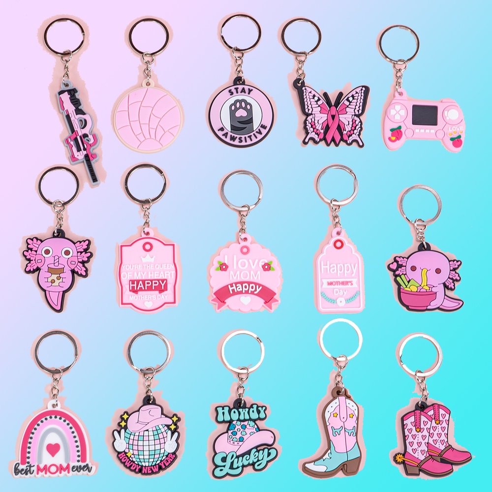 wholesale custom pink 2 keychain cartoon figure keyrings movie key chains cute key holder
