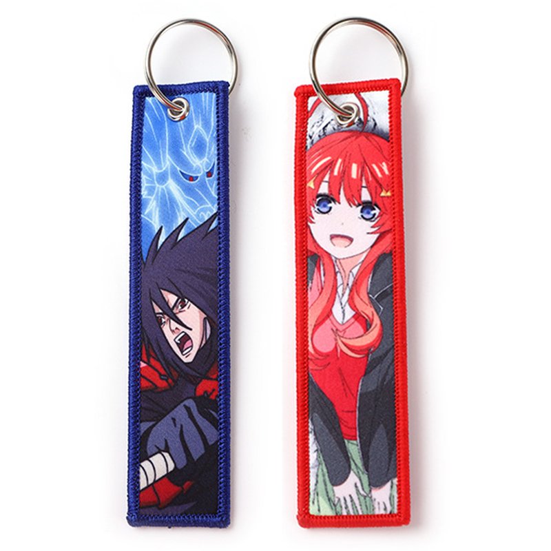 Custom Woven Logo Jet Tag Key Chain Sublimation Fabric Keychain Motorcycle Car Anime Key Tags